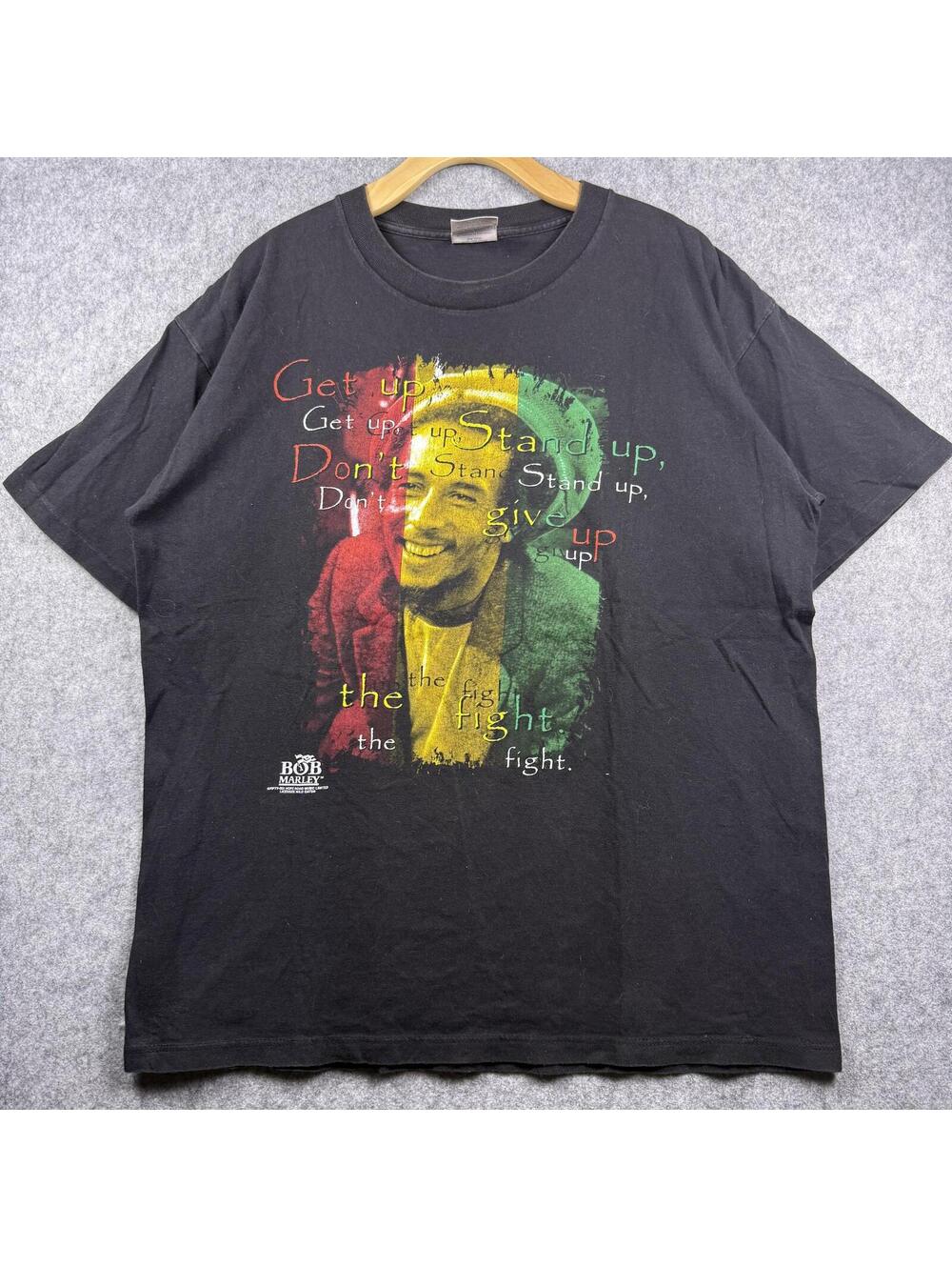 Vintage 90s Bob Marley Get Up Stand Up Rasta Wild Oats T-Shirt Black XL